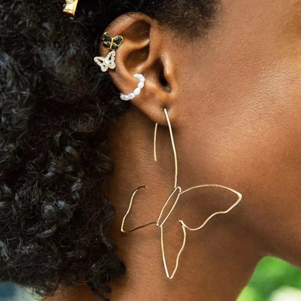 Big Hollow Butterfly Drop Statement Earrings